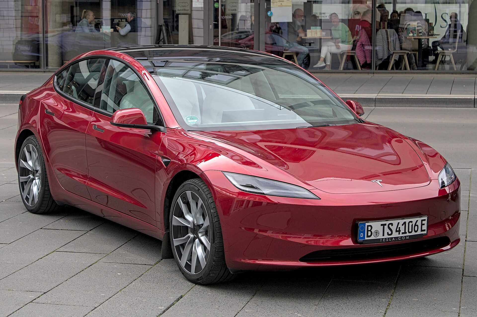 Tesla Model 3 official exterior front three-quarter view for export research